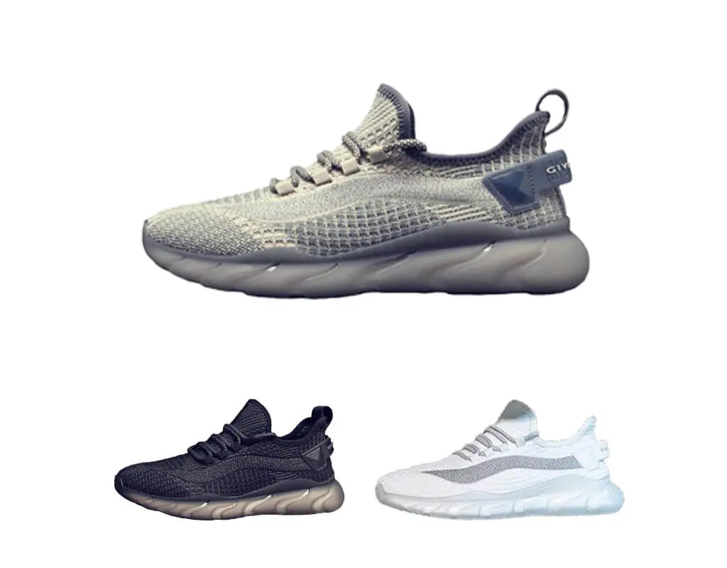 Running Sneakers Black, Beige, White with air cushioning soles and airflow insole white black biege