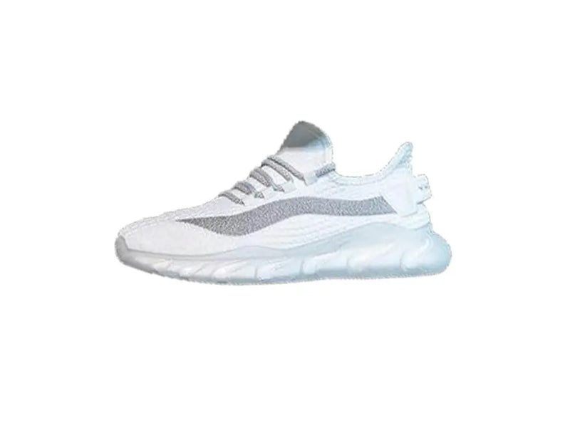 Running shoes White with soft air cushioning soles.