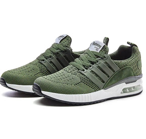 Fashionable, stylish, sport shoes, running shoes, everyday sneakers, breathable design, aircushioning, heel support, elastic closure, easy slip in. Army color trainers
