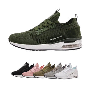 Fashionable, stylish, sport shoes, running shoes, everyday sneakers, breathable design, aircushioning, heel support, elastic closure, easy slip in. White, black, pink, army, grey trainers
